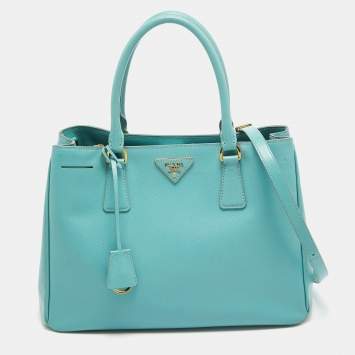 Pre Owned Prada Turquoise Blue Saffiano Leather Medium Middle Zip Tote