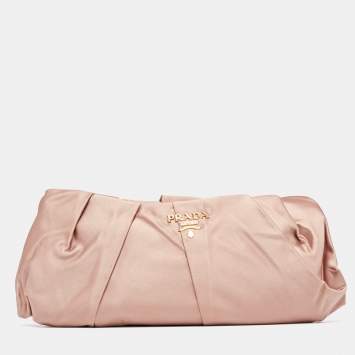 Pre Owned Prada Peach Satin Pleated Clutch