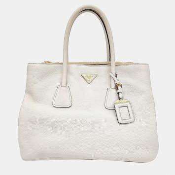 Pre Owned Prada Ivory Leather Vitello Daino Tote Bag