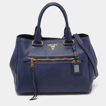 Pre Owned Prada Blue Vitello Daino Leather Open Tote