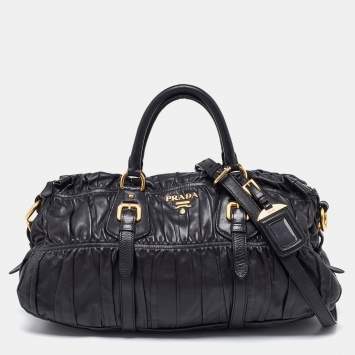 Pre Owned Prada Black Nappa Gaufre Leather Buckle Satchel