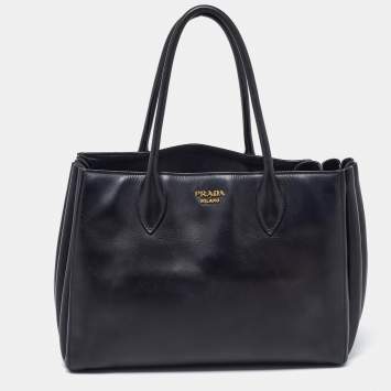 Pre Owned Prada Black Leather City Bibliotheque Tote