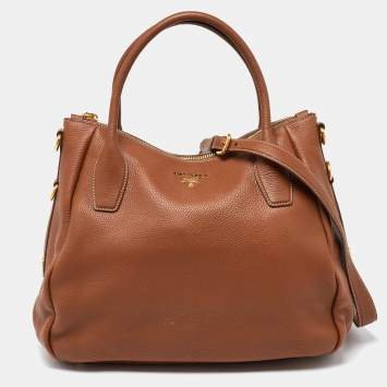 Pre Owned Prada Brown Vitello Daino Leather Sacca 2 Manici Tote