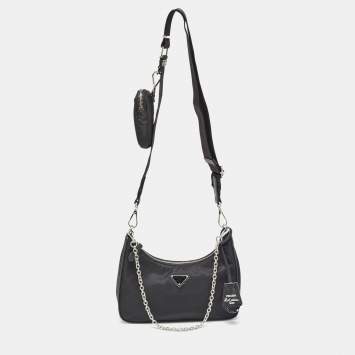 مملوكة مسبقًا Prada Black Re Nylon and Leather Re-Edition 2005 Baguette Bag