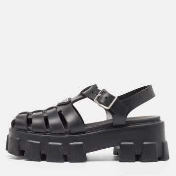 Pre Owned Prada Black Rubber Monolith Sandals Size 37
