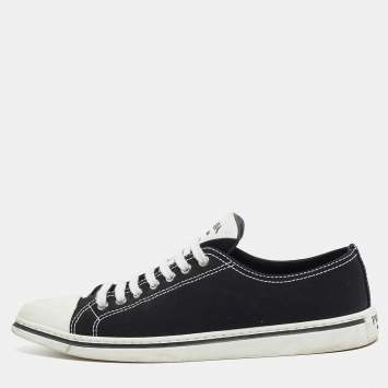 Pre Owned Prada Black/White Canvas Point Toe Low Top Sneakers Size 36.5