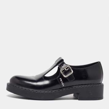 Pre Owned Prada Black Leather Mary Jane Loafers Size 38.5