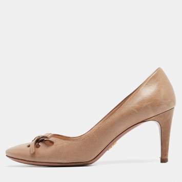 Pre Owned Prada Beige Leather Bow Pumps Size 37