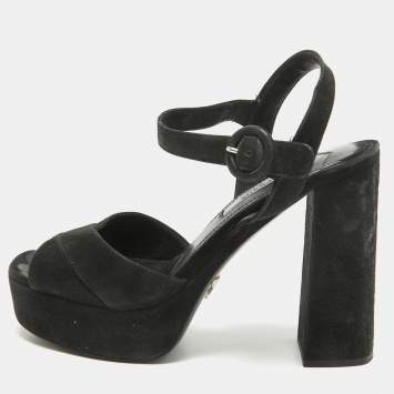 Prada Black Suede Platform Ankle Strap Sandals Size 35.5