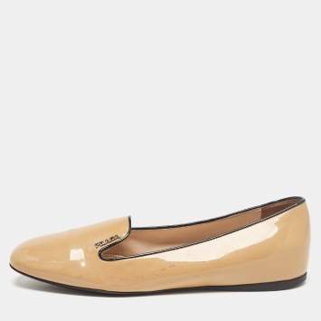 Pre Owned Prada Beige Patent Leather Smoking Slippers Size 36.5