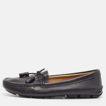 Pre Owned Prada Black Leather Slip On Loafers Size 37