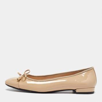 Pre Owned Prada Beige Patent Leather Ballet Flats Size 35.5