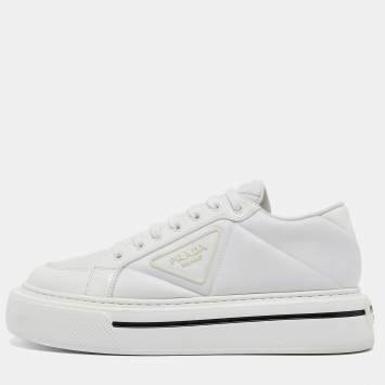 Pre Owned Prada White Leather and Nylon Lace Up Sneakers Size 39