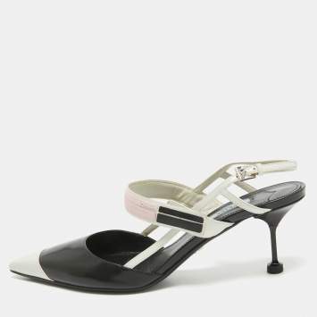 Pre Owned Prada Black/White Leather and Rubber Slingback Pumps Size 40.5