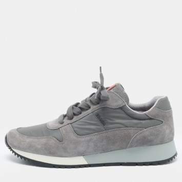 Pre Owned Prada Grey Nylon and Suede Lace Up Sneakers Size 41