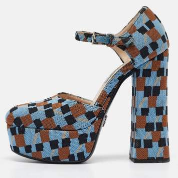 Pre Owned Prada Multicolor Fabric Mary Jane Pumps Size 37