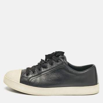Pre Owned Prada Black Leather Lace Up Sneakers Size 36.5