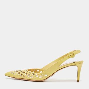 Pre Owned Prada Yellow Leather Pointed Toe Slingback Pumps Size 39.5