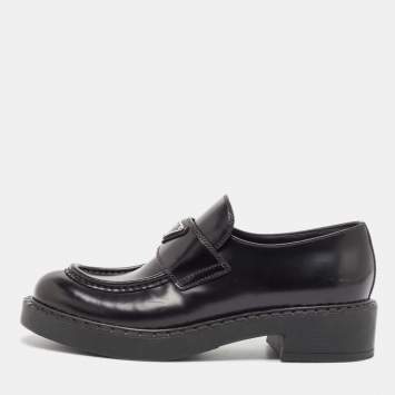 Pre Owned Prada Black Leather Slip On Loafers Size 39