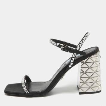 Pre Owned Prada Black Satin Embellished Ankle Strap Sandals Size 39