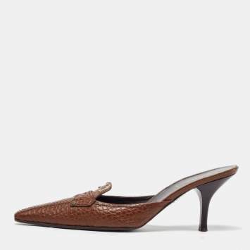Pre Owned Prada Brown Leather Pointed Toe Mules Size 41