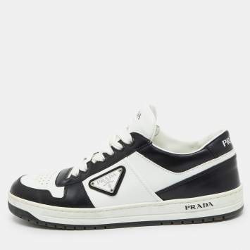 Prada Black/White Leather Downtown Low Top Sneakers Size 39.5