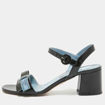 Pre Owned Prada Black Patent Leather Ankle Strap Sandals Size 37