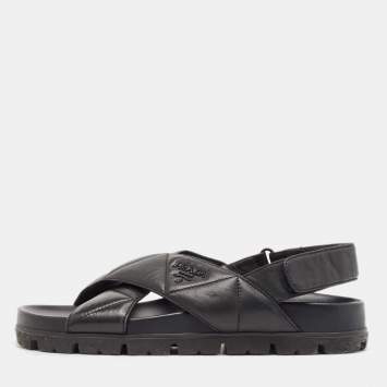 Pre Owned Prada Black Quilted Leather Slingback Flat Sandals Size 36.5