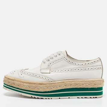 Pre Owned Prada White Patent Leather Derby Sneakers Size 36