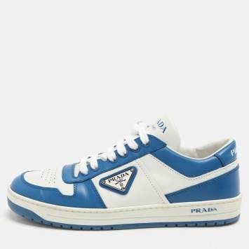 Pre Owned Prada White/Blue Leather Downtown Low Top Sneakers Size 39