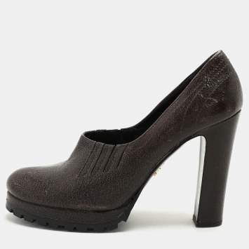 Prada Brown Leather Block Heel Pumps Size 38