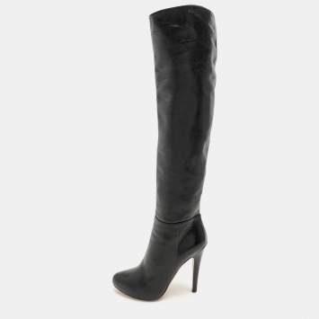 Pre Owned Prada Black Leather Knee Length Boots Size 37