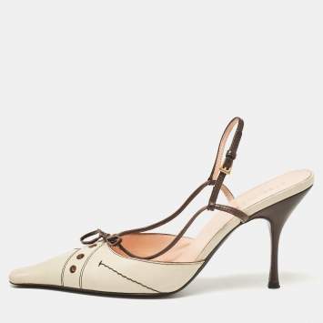 Pre Owned Prada Brown/Beige Leather Slingback Pumps Size 38.5
