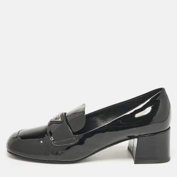 Pre Owned Prada Black Patent Leather Loafer Pumps Size 36 