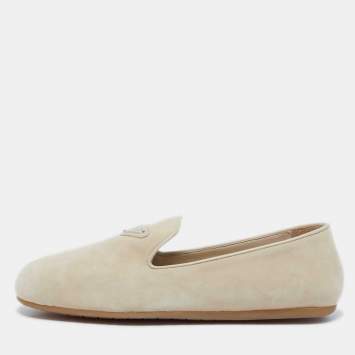 Pre Owned Prada Beige Suede Smoking Slippers Size 36