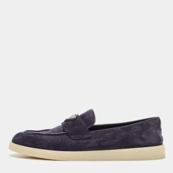 Pre Owned Prada Navy Blue Suede Slip On Loafers Size 37.5