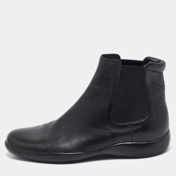 Pre Owned Prada Black Leather Ankle Length Chelsea Boots Size 37