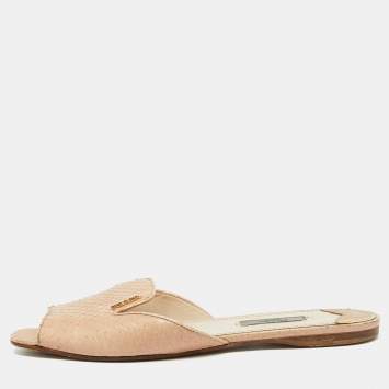 Pre Owned Prada Beige Python Flat Slide Sandals Size 39