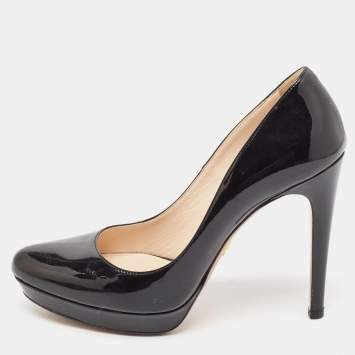 Pre Owned Prada Black Patent Leather Platform Pumps Size 38.5 