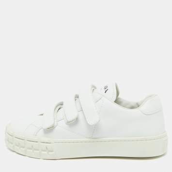Pre Owned Prada White Leather Velcro Strap Low Top Sneakers Size 37.5