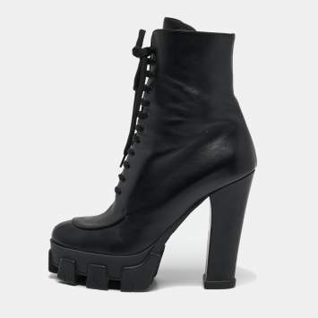 Pre Owned Prada Black Leather Monolith Ankle Boots Size 41