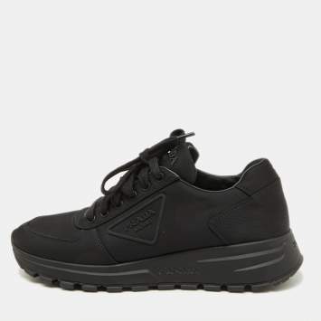 Prada Black Nylon Prax Logo Low Top Sneakers Size 37
