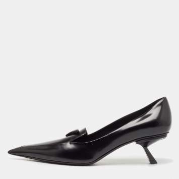 Pre Owned Prada Black Leather Bow Pointed Toe Pumps Size 40