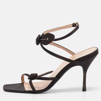 Pre Owned Prada Brown Satin Ankle Strap Sandals Size 39