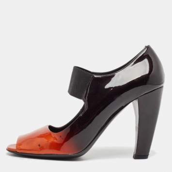 Pre Owned Prada Black/Orange Patent Leather Peep Toe Pumps Size 40.5