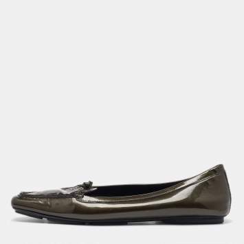 Prada Olive Green Patent Leather Penny Loafers Size 40