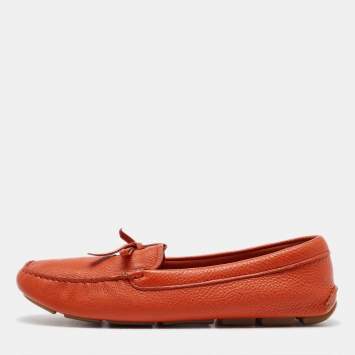 Pre Owned Prada Orange Leather Penny Loafers Size 39