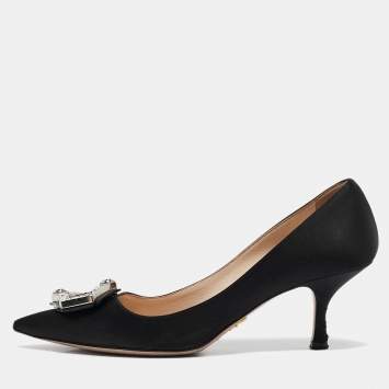 Pre Owned Prada Black Satin Crystal Embellished Pointed Toe Pumps Size 36