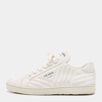 Pre Owned Prada White Leather Lace Up Low Top Sneakers Size 39