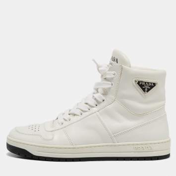 Prada White Leather New Avenue High Top Sneakers Size 38